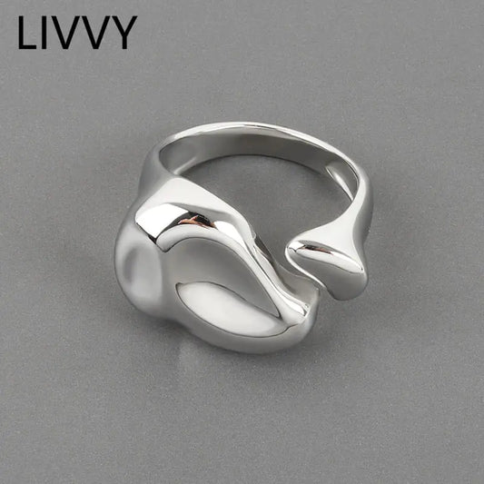 LIVVY Silver Color Irregular Width Open Ring Female  New Fashion Creative Vintage Punk Party Jewelry Gifts