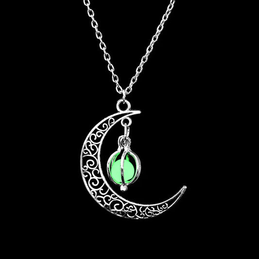 FAMSHIN Luminous Moon Pendant Necklace with Natural Glowing Stone - Healing Charm Jewelry for Women