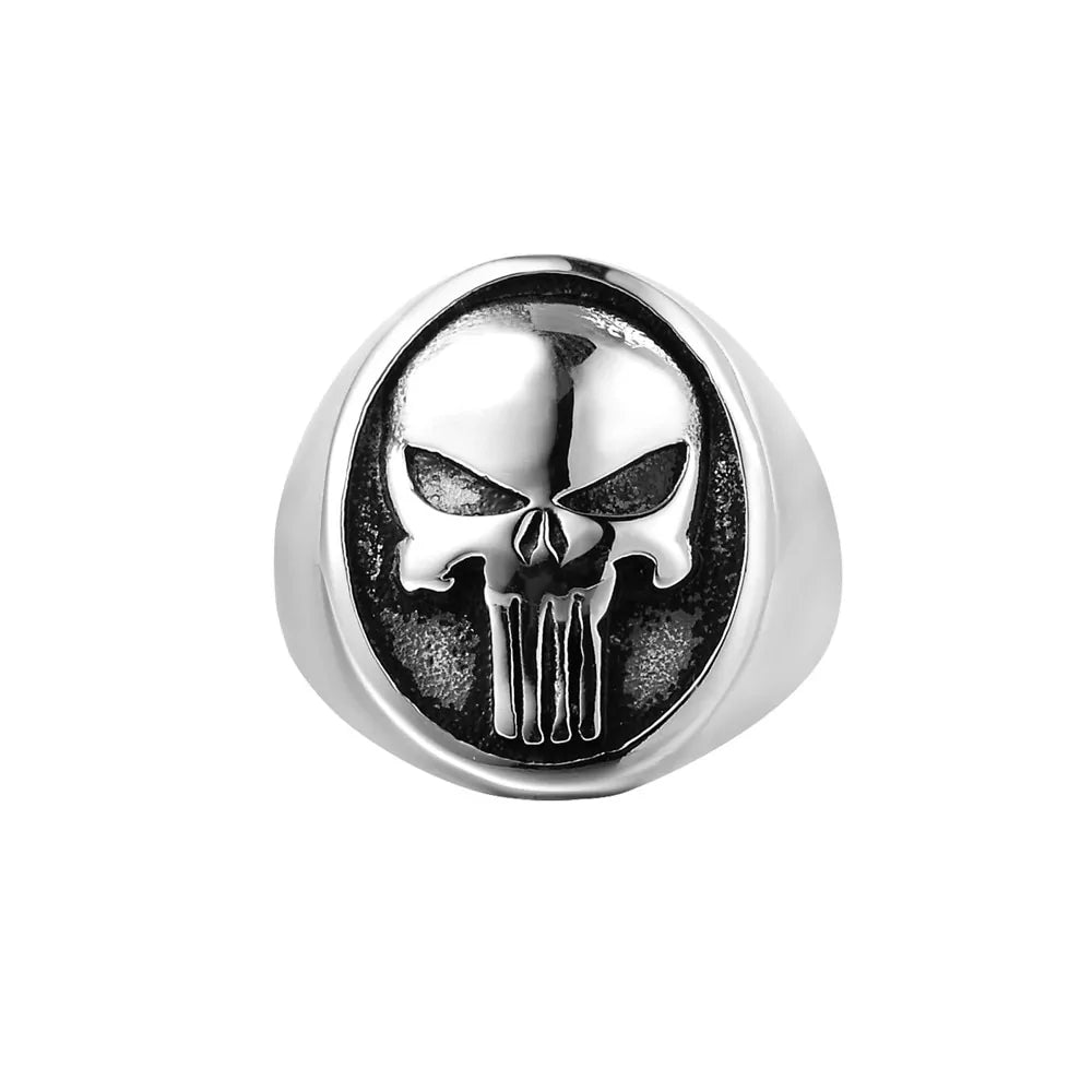 Punisher Skull Ring: Stainless Steel Biker Fashion Jewelry (HF694)