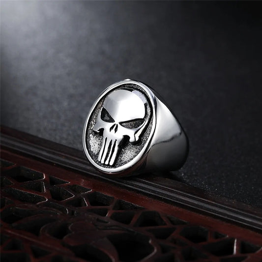 Punisher Skull Ring: Stainless Steel Biker Fashion Jewelry (HF694)